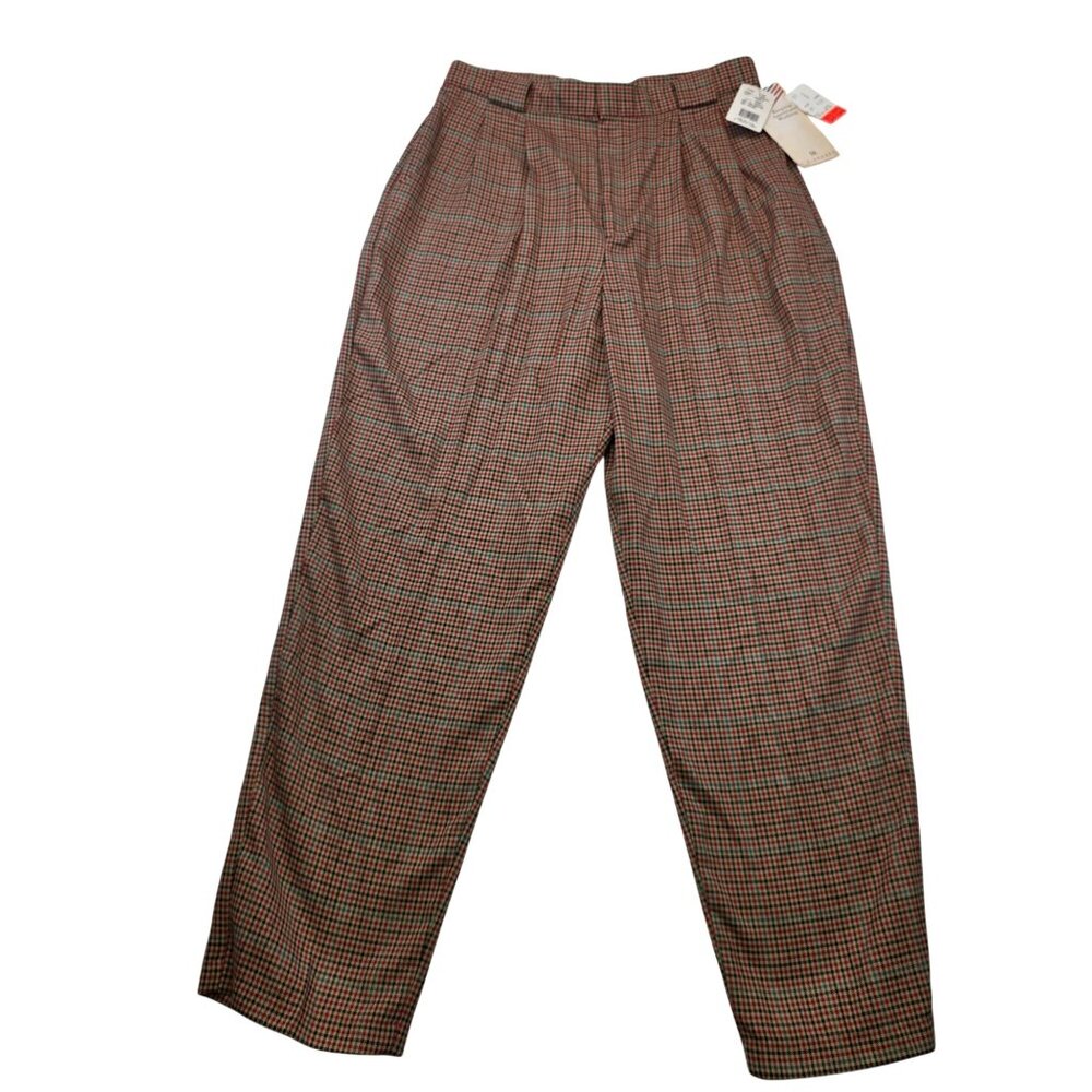 Vintage 90s I.C. Isaacs Pleated Check Trousers Sz 16 Rust Twee Academia Heritage